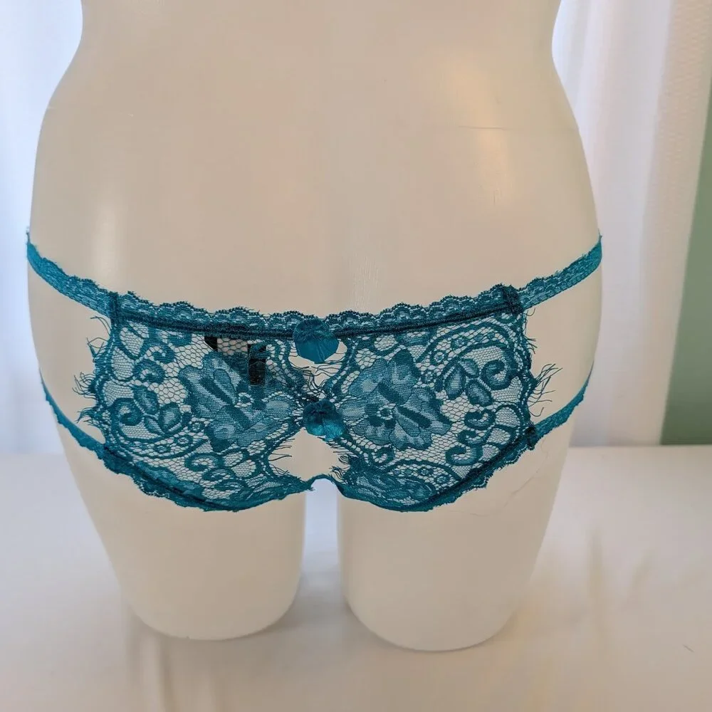 Crotchless Panties L/XL Vintage Frederick's of Hollywood Blue Lace Low Rise Y2K_2